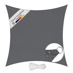 Anthrazitfarbenes Sunula Sonnensegel, rechteckig, aus Polyester, mit UV-Schutz, wasserabweisend, D-Ringen und Seil.