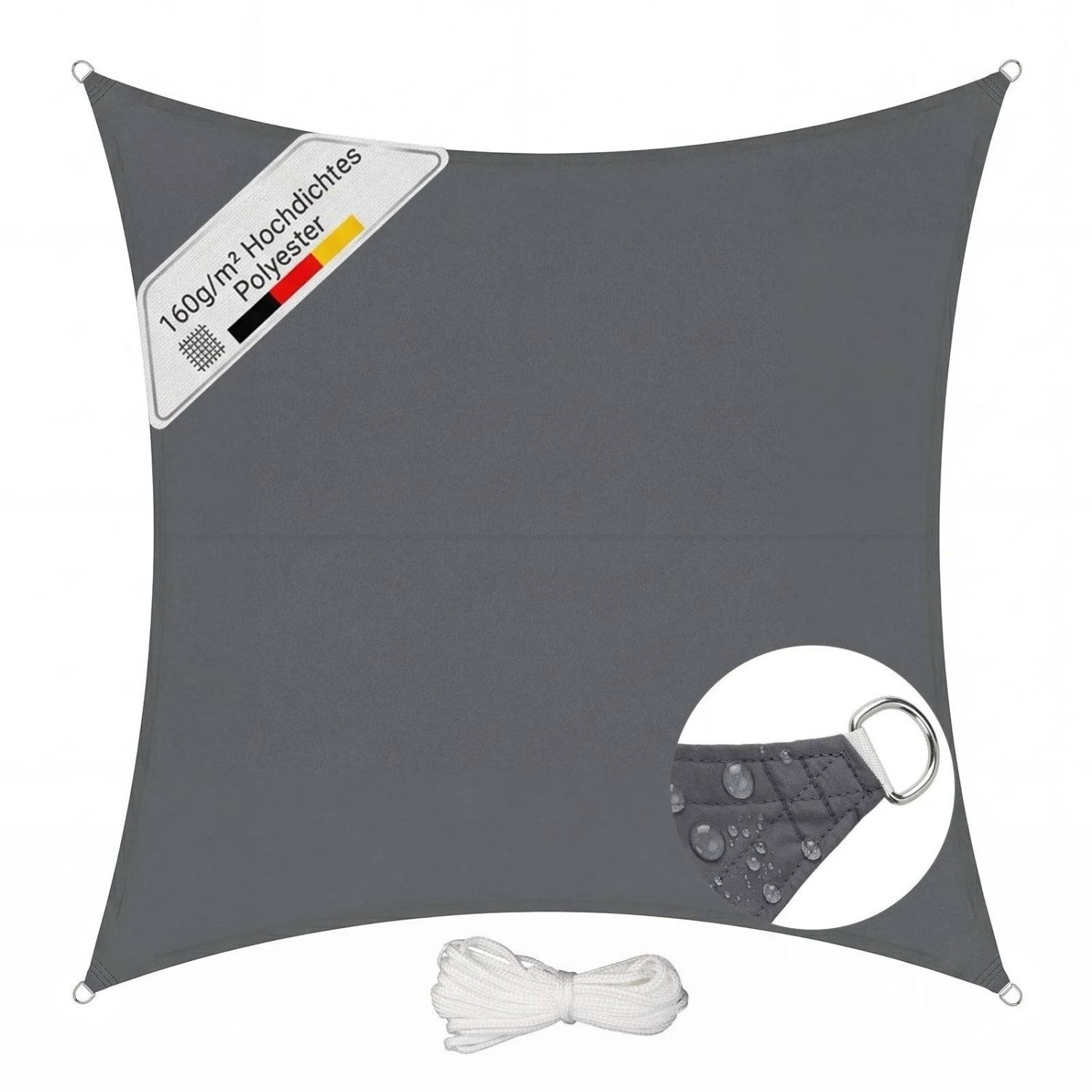 Sunula Sonnensegel Balkon Polyester UV Schutz Sonnenschutz Terrasse Garten Rechteckig Anthrazit 4 x 4 m