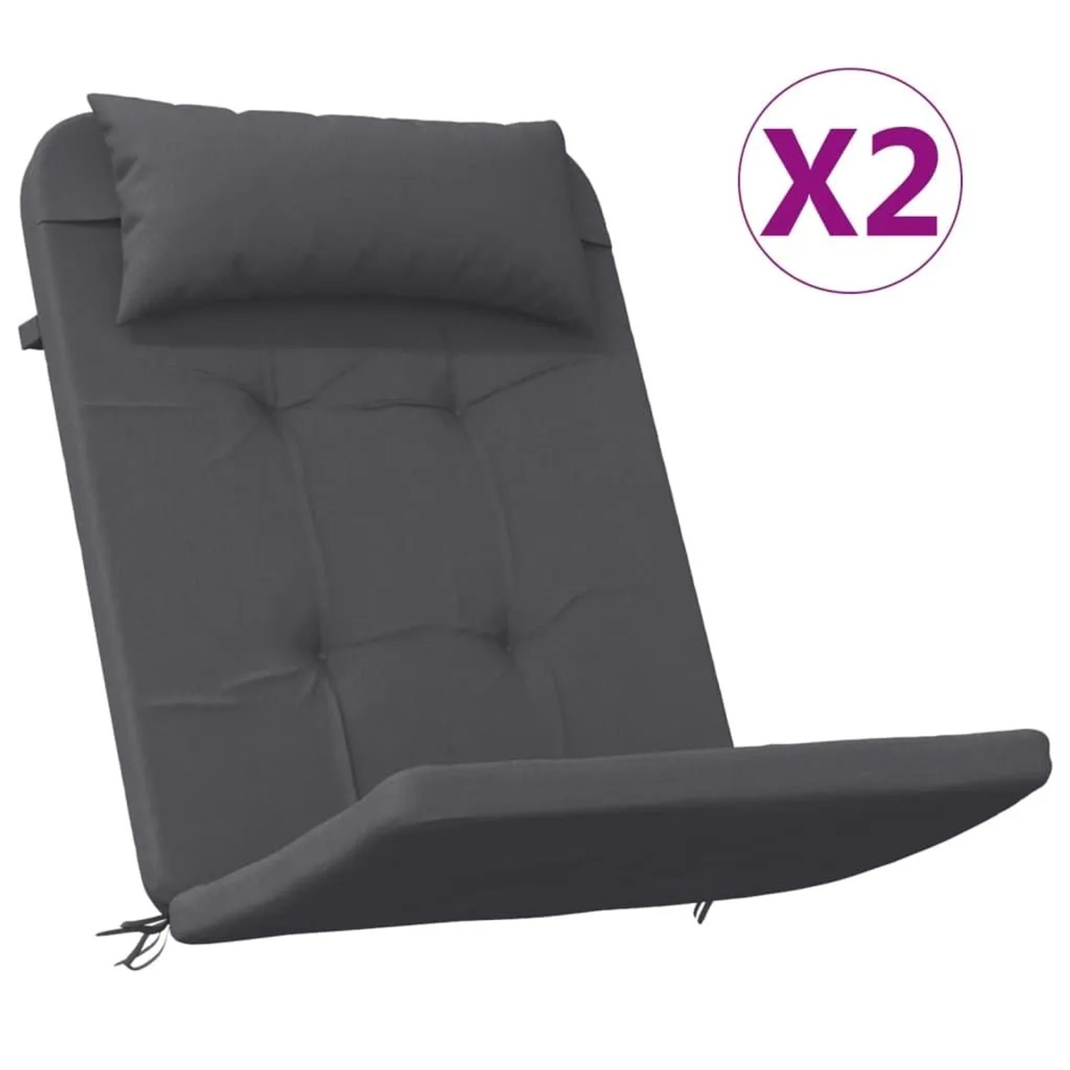 2er Set anthrazitfarbene Adirondack-Auflagen aus Oxford-Gewebe für Gartenstühle.