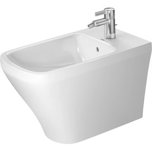 Weißes Duravit Stand-Bidet DuraStyle mit Hahnloch und Überlauf.