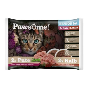 Pawsome Katzen-Nassfutter Senior Mixpack Kalb & Pute, getreidefrei, 4x85g.
