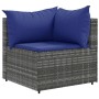 Graues vidaXL Garten-Lounge-Eckteil aus Rattan mit blauen Kissen.