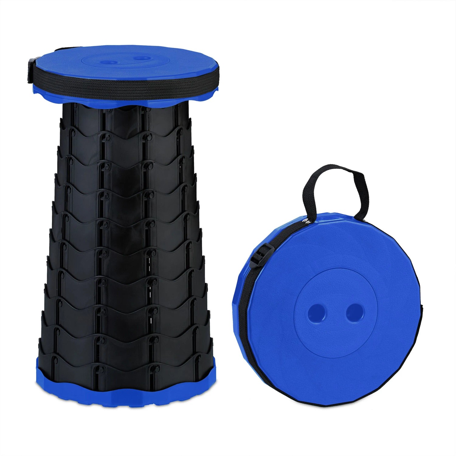 Relaxdays Teleskophocker Kunststoff Schwarz Blau Höhenverstellbar 44,5 cm x 25 cm 0,9 kg