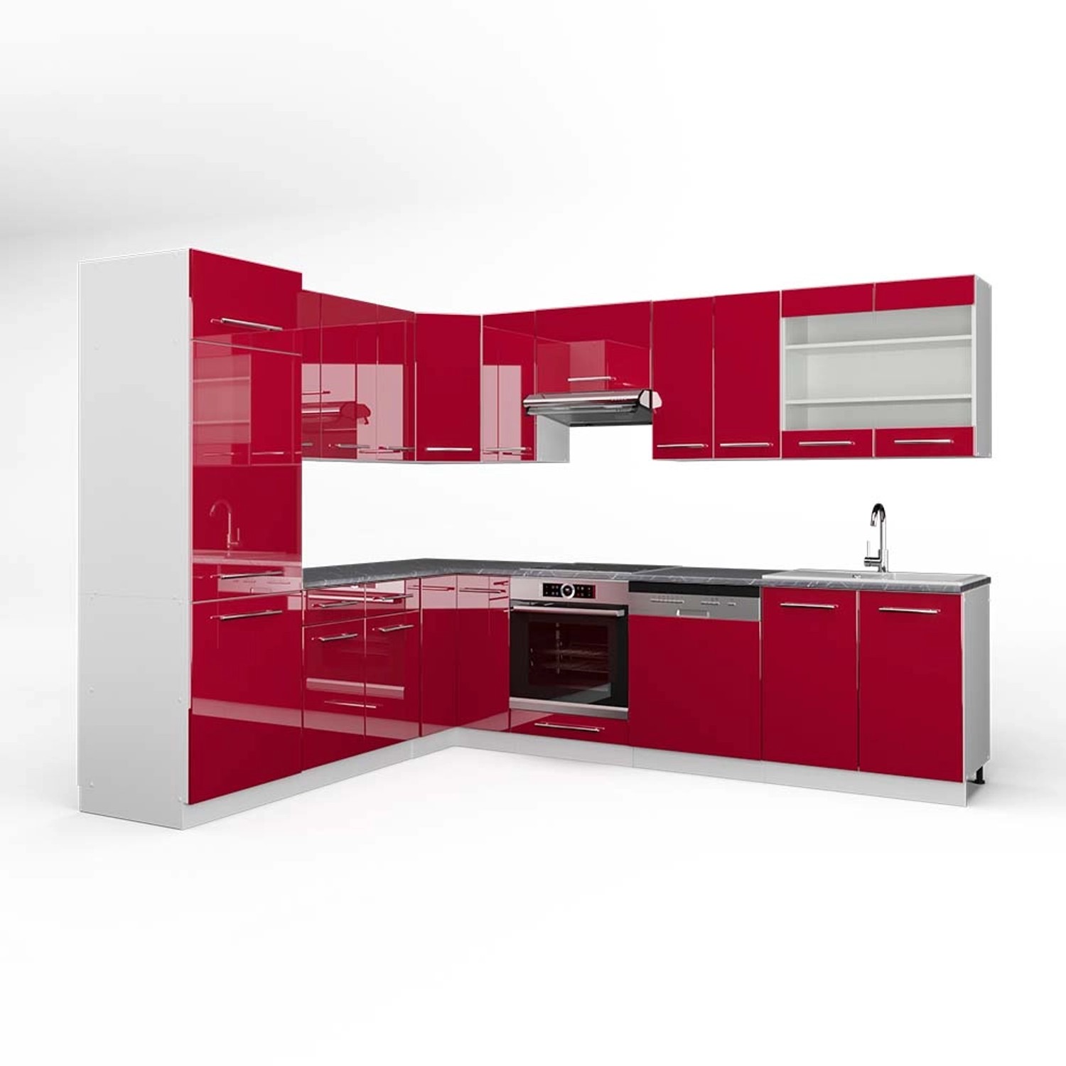 Vicco Fame-Line Eckküche Bordeaux Hochglanz/Weiß 227 x 287 cm AP Anthrazit günstig online kaufen
