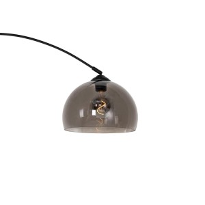 Moderne Bogenlampe Arc von QAZQA, schwarz mit Rauchglas, für Innenräume.