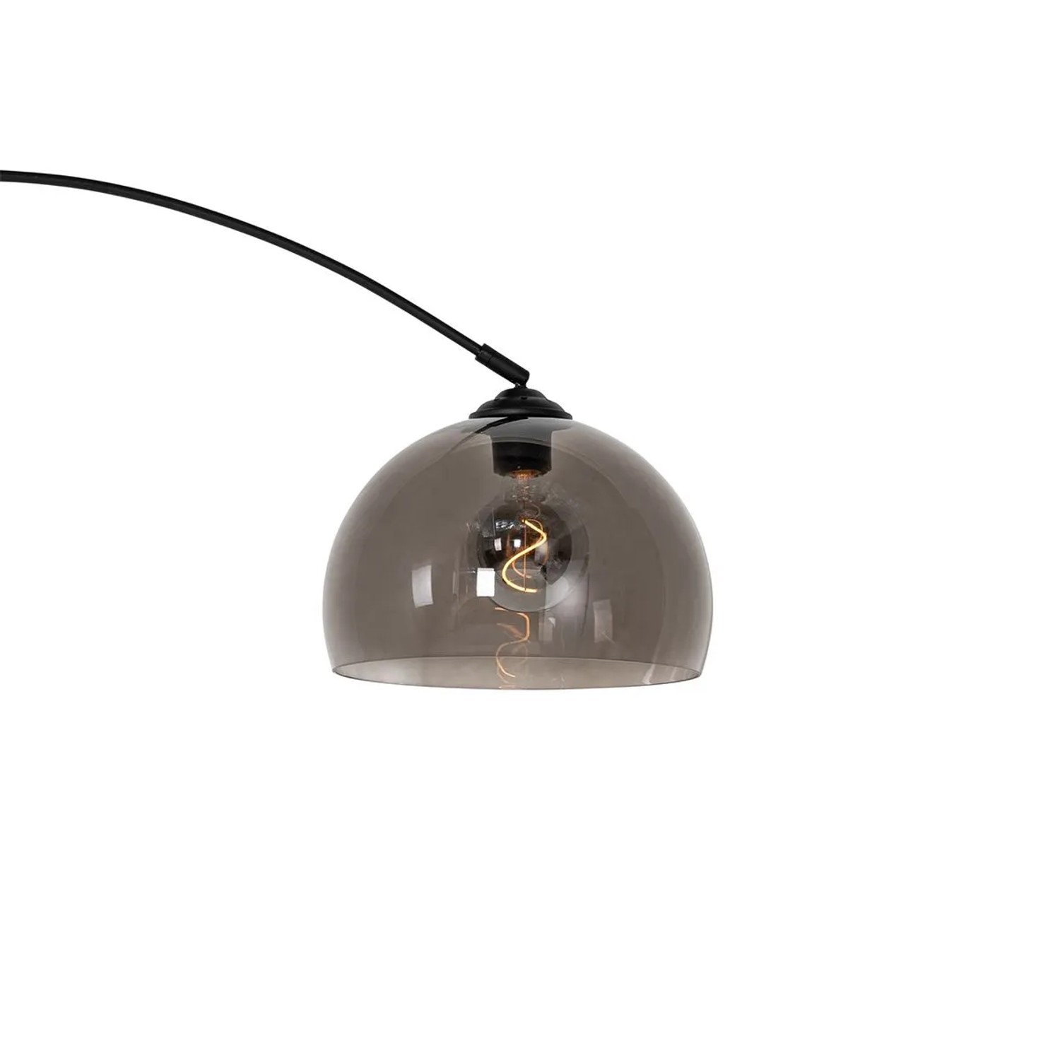 Moderne Bogenlampe Arc von QAZQA, schwarz mit Rauchglas, für Innenräume.