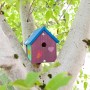 Bemalter Nistkasten-Bausatz Robin am Baum, blaues Dach, Herz, Vogel, Stern. Ideal für Kinder.