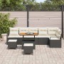 Schwarzes 9-teiliges vidaXL Garten-Sofa-Set aus Poly Rattan mit Tisch und Kissen.