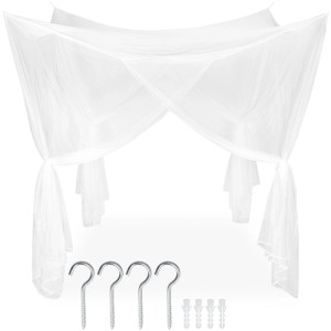 Tectake Moskitonetz  Für Einzel  und Doppelbetten 4 Überlappende Öffnungen  220 x 200 x 210 cm Weiß