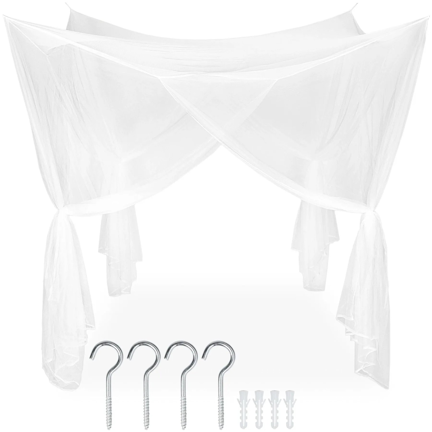 Tectake Moskitonetz  Für Einzel  und Doppelbetten 4 Überlappende Öffnungen  220 x 200 x 210 cm Weiß