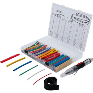 BGS Mini Heißgasbrenner Mit Schrumpfschlauch Sortiment Farbig Mit Piezo Zündung 162Tlg 70143