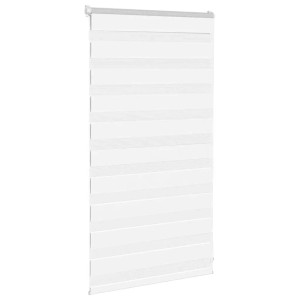 Weißes Doppelrollo, 70x100 cm, für Fenster. Sichtschutz durch abwechselnde Stoffbahnen.