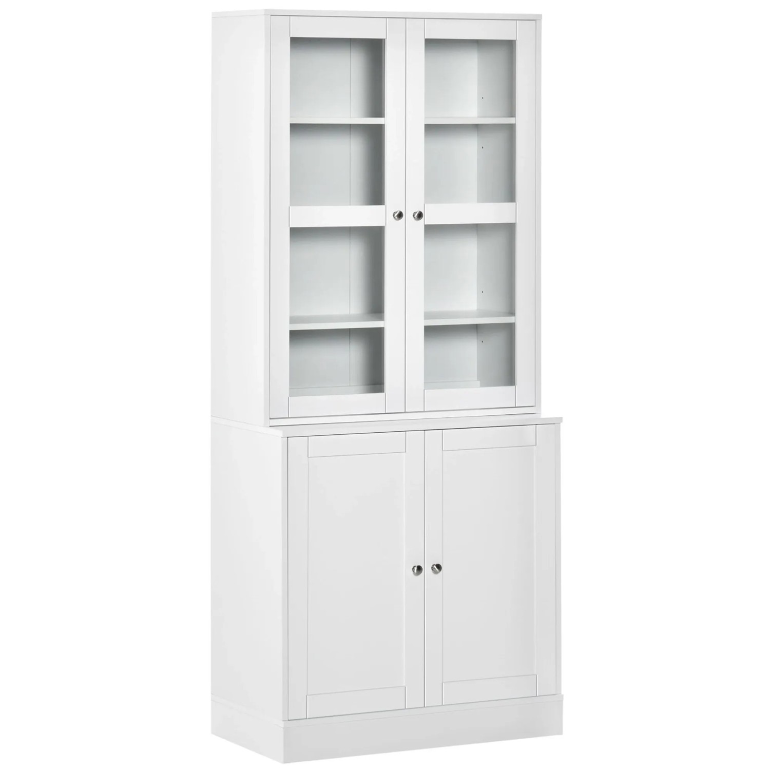 HOMCOM Bücherschrank 178,5 cm mit Glastür 6 Fächern Küchenschrank Weiß