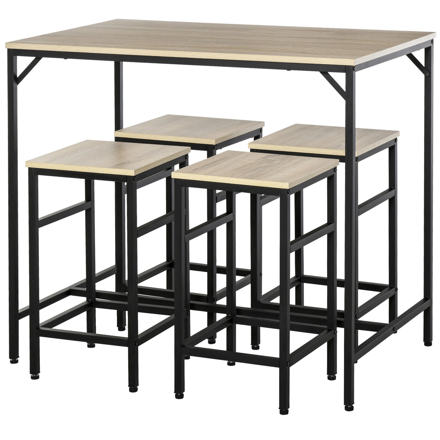 HOMCOM 5-Teiliges Bartisch-Set Eiche Schwarz 100 x 60 x 88 cm günstig online kaufen
