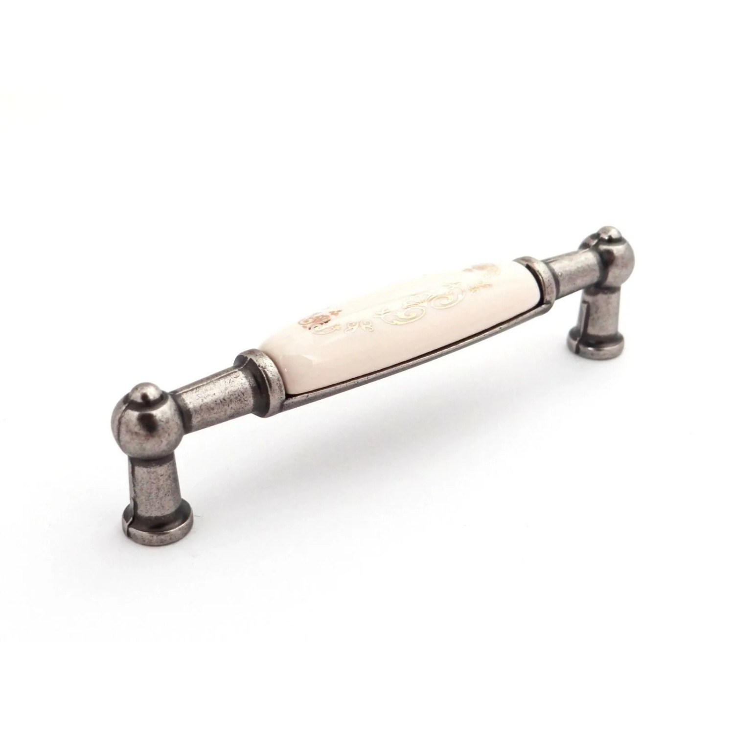 SOTECH Porzellangriff LANDHAUS BA 96 mm Cremefarbig Altsilberoptik Gold