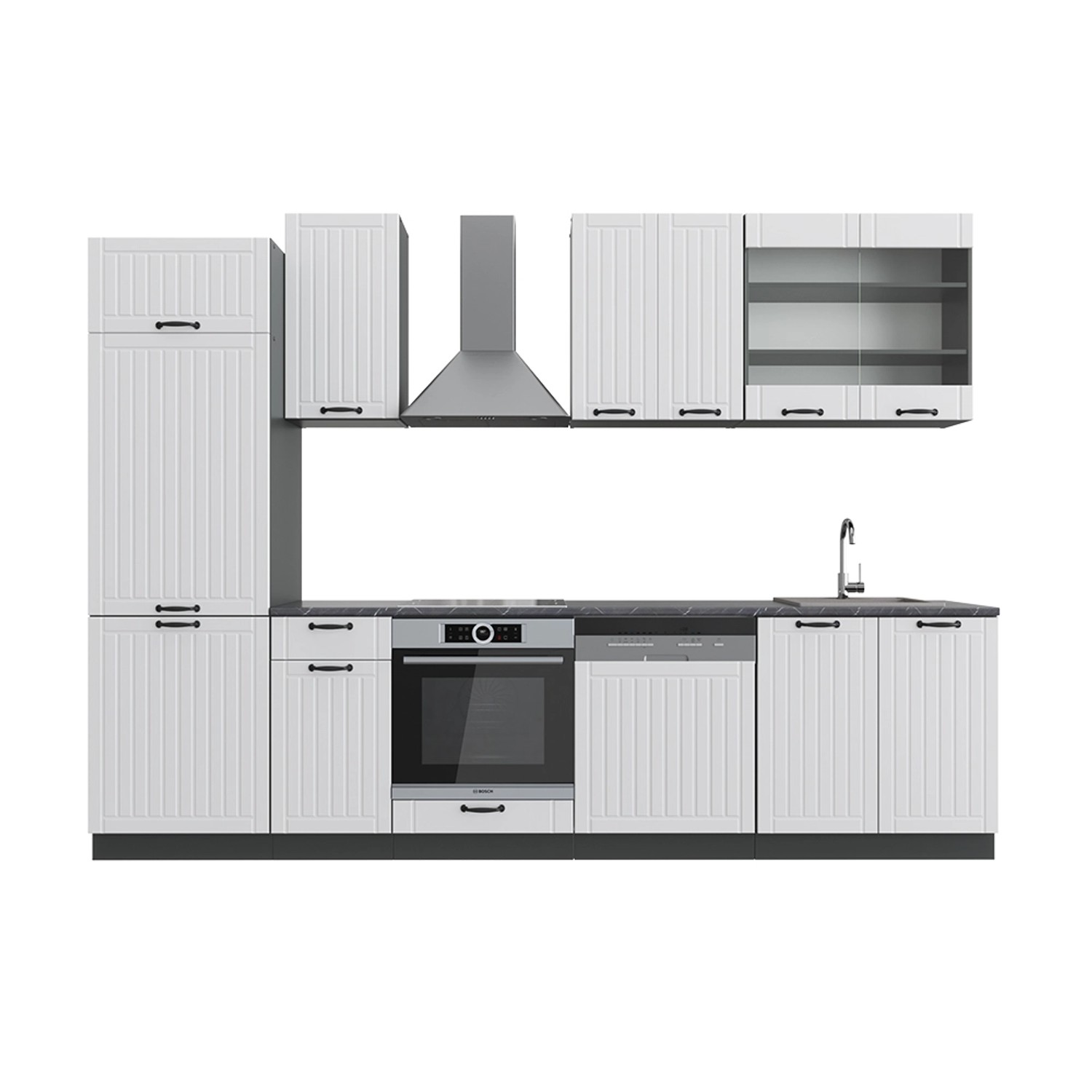 Vicco Fame-Line Küchenzeile Weiß Landhaus/Anthrazit 300 cm AP Anthrazit günstig online kaufen