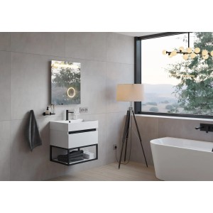 pianura Waschtisch Giulia mit Unterschrank, weiß hochglanz, 60 cm. Einzelwaschtisch mit Hahnloch.