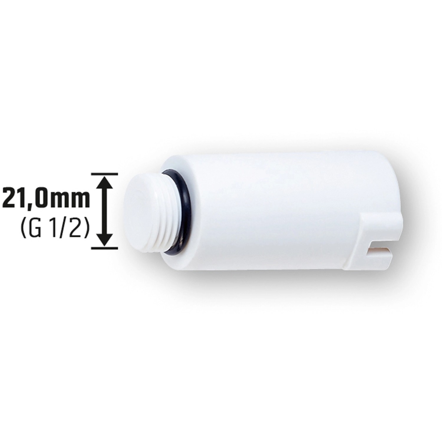 Weißer Abpress-Zapfen (G 1/2) zum Verschließen von Wasserleitungen.