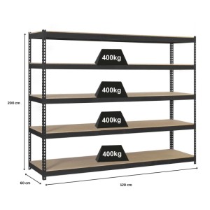 PROREGAL Schwerlastregal Wood Yeti, 200x120x60 cm, anthrazit, mit 5 Böden und 400 kg Fachlast.
