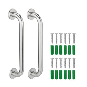 Relaxdays 2er Set Haltegriffe Edelstahl Silber 200 kg 6 cm x 40 cm x 8 cm