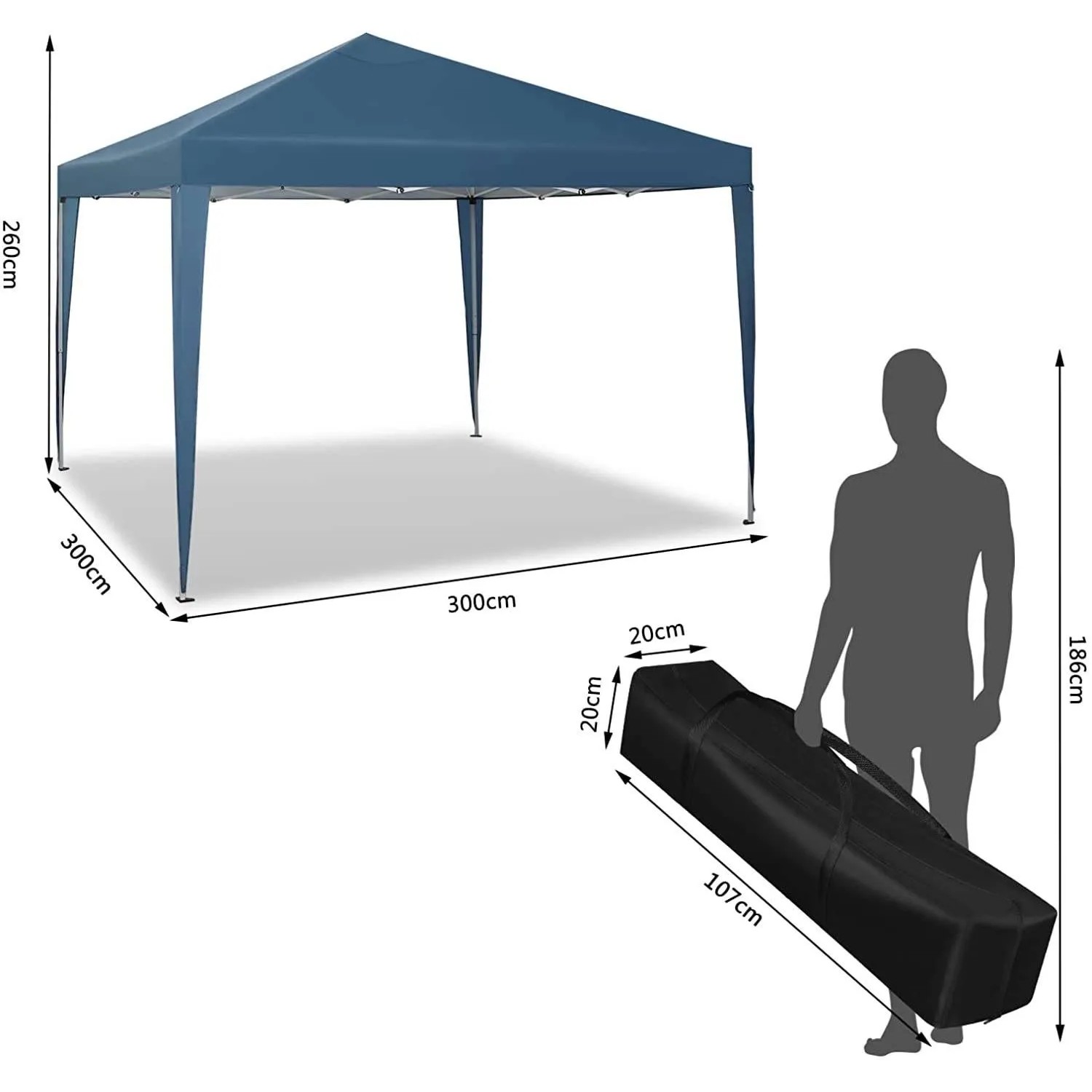 WOLTU Pavillon Pop-Up Wasserdichter Sonnenschutz 3 x 3 m Blau_3