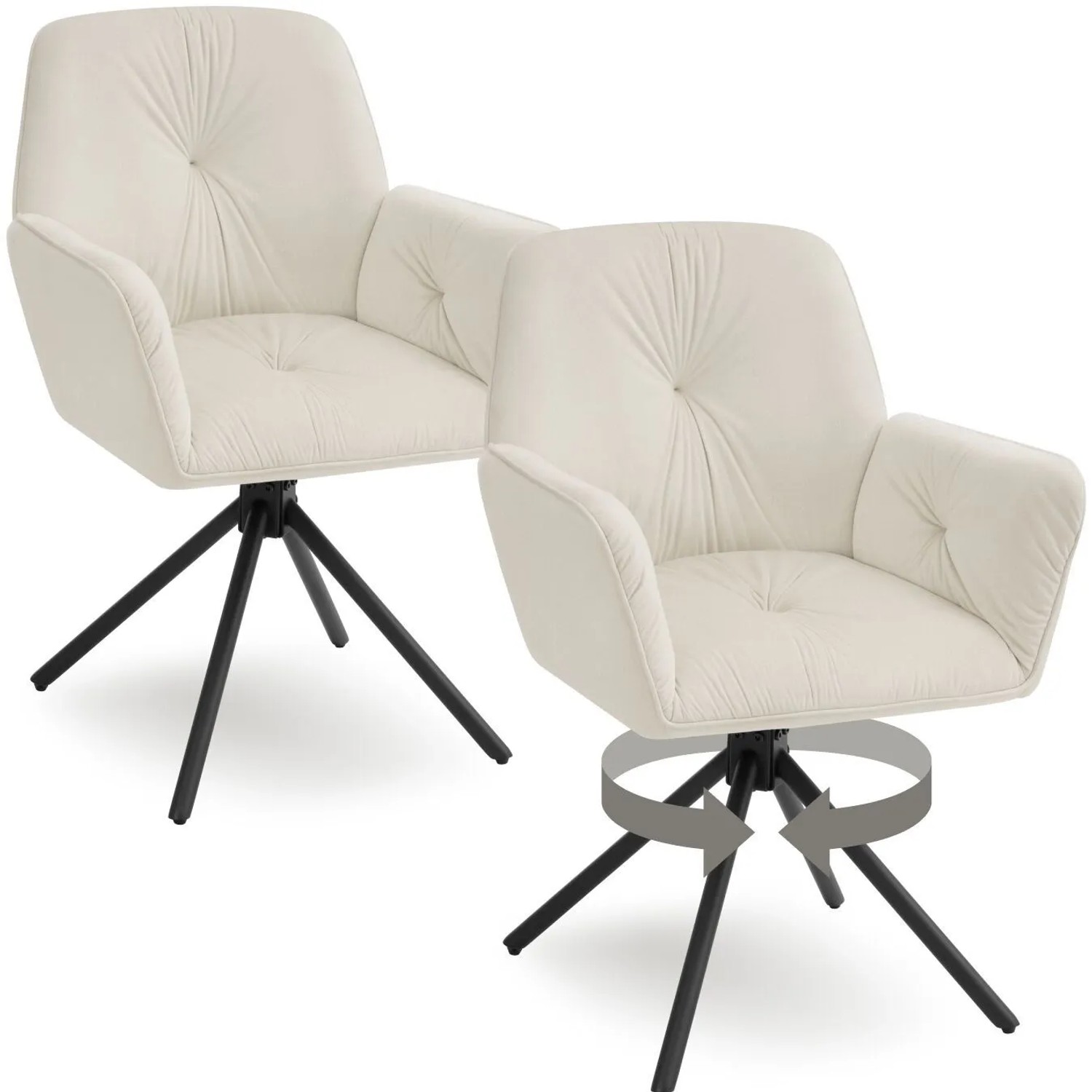 Tectake Drehbarer Armlehnstuhl Lenia In Samtoptik Gepolstert 360° Drehbar Höhenverstellbare Kunststofffüße 2Er Set 54 X 56 50 X 86 Cm Samtoptik