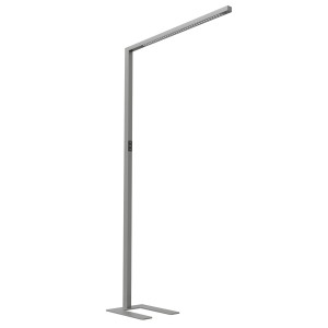 Silberne Oktaplex Alva LED Stehlampe mit Sensor, dimmbar, für Büro und Arbeitszimmer.