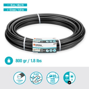 Gardena Verlegerohr Flex, 15m, Ø 13mm, für Micro-Drip-Systeme zur flexiblen Gartenbewässerung.