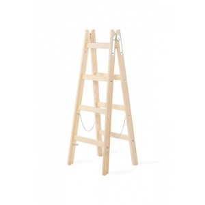 PROREGAL Holz-Sprossen-Stehleiter, 2x5 Sprossen, 163cm hoch, mit Sicherheitskette.