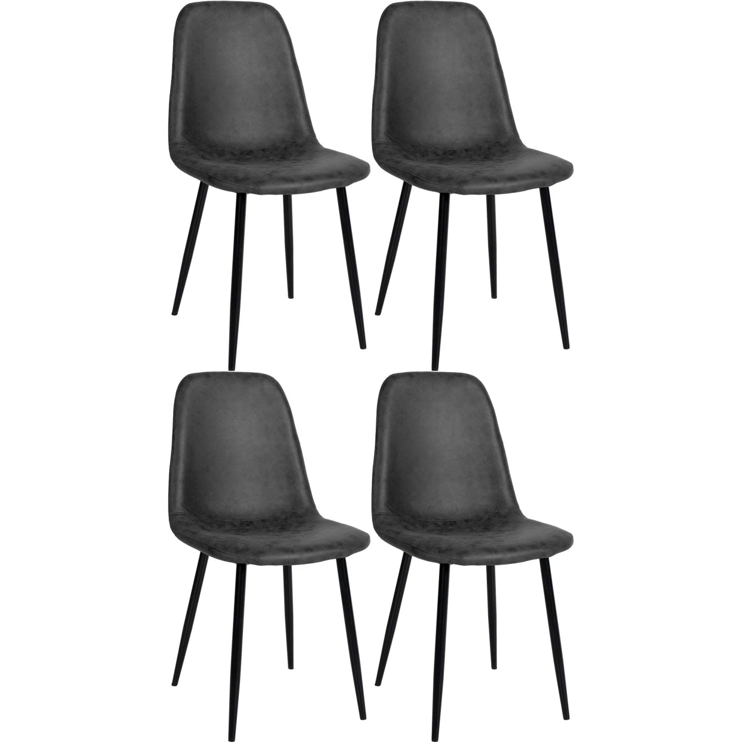 DELUKE Esszimmerstühle 4er Set MOVI Schwarz Kunstleder Metall 88x44x51cm Strapazierfähig Küchenstühle Wohnzimmerstühle