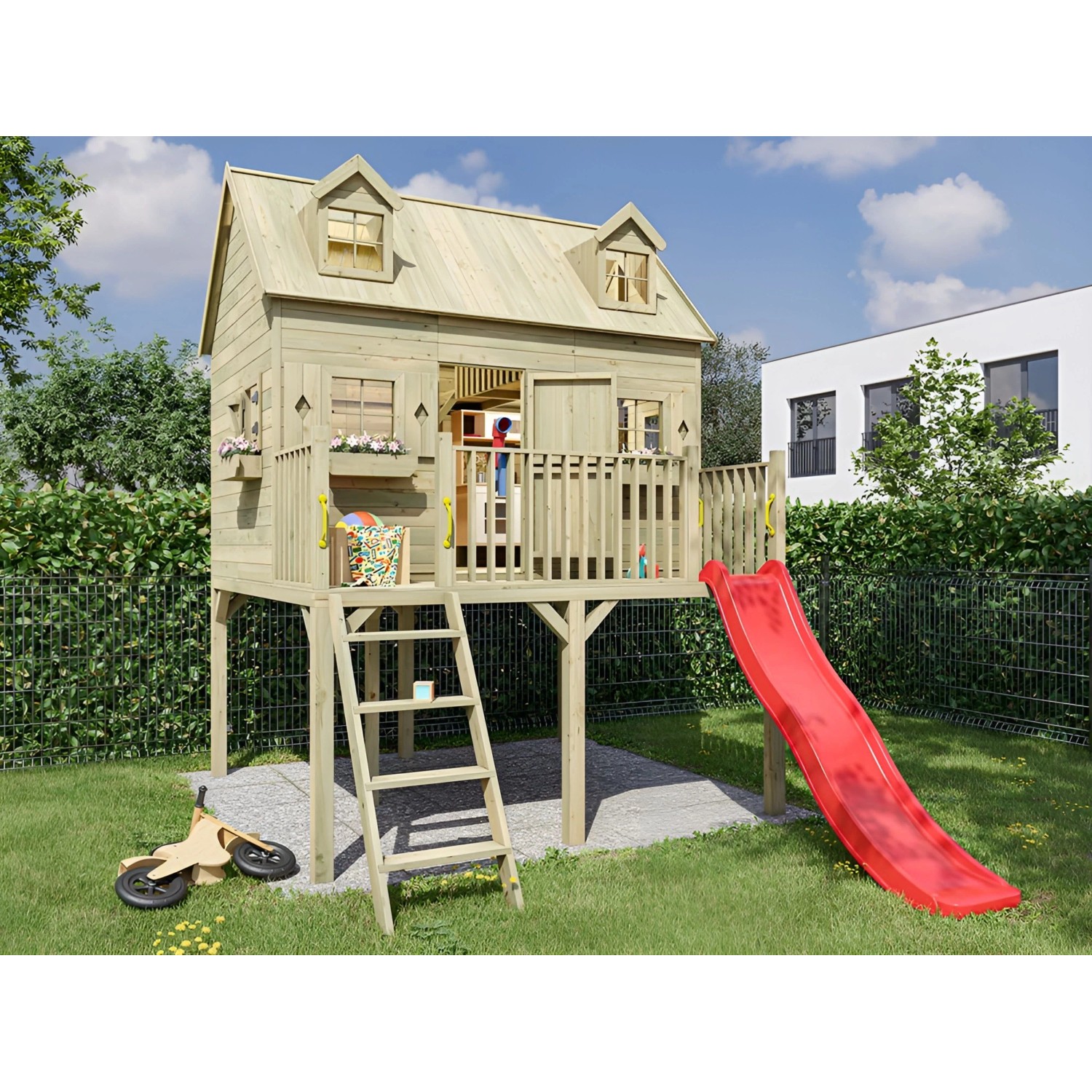 Prestige Garden Stelzenhaus Madrid KDI Inklusive Rutsche Rot