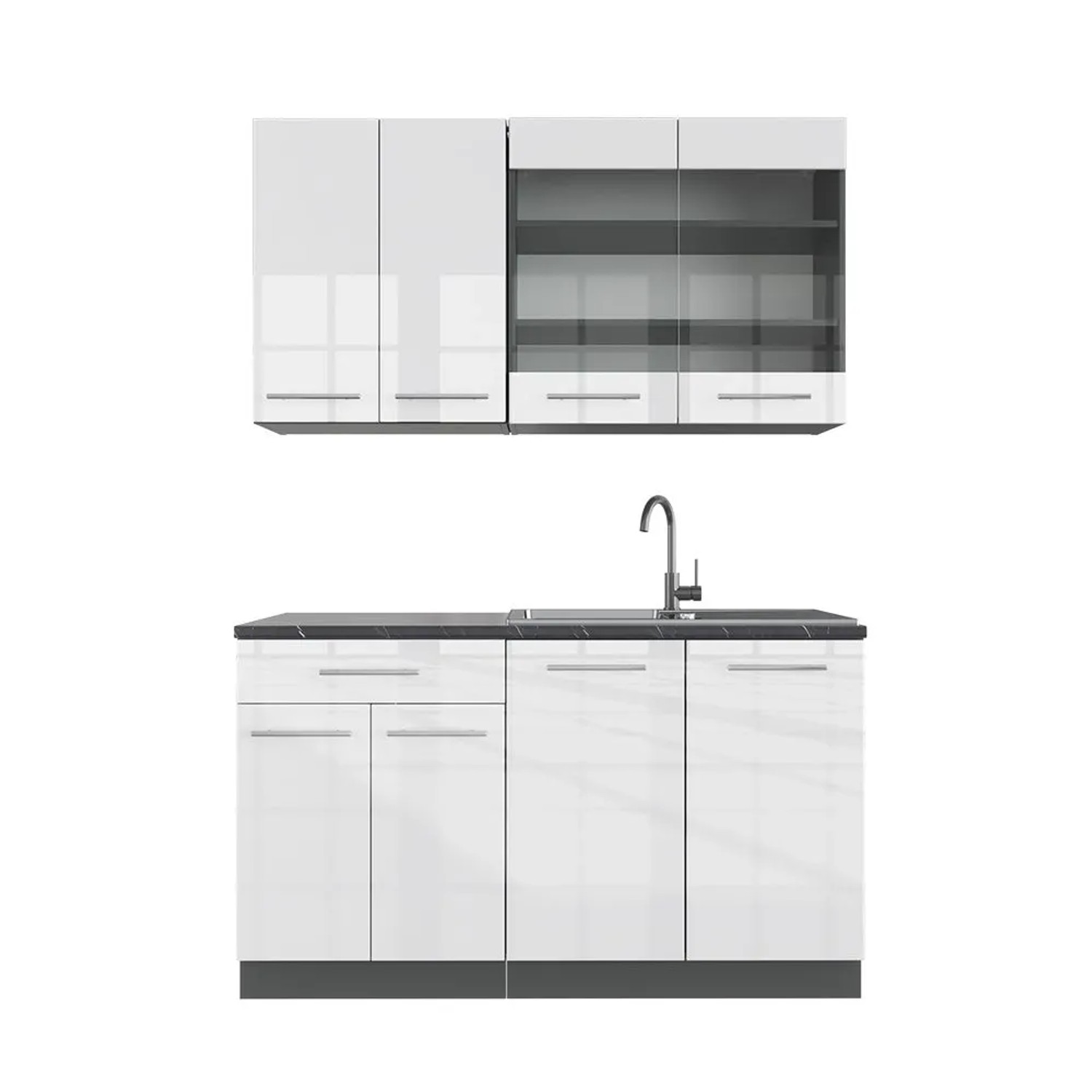 Vicco Fame-Line Singleküche Weiß Hochglanz Anthrazit 140 cm ohne Arbeitsplatte ohne E-Geräte