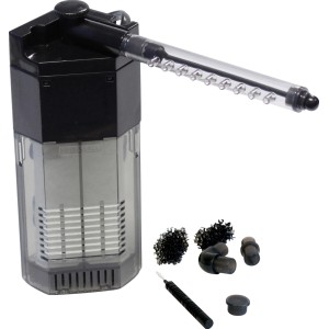 Nano Eckfilter für Aquarien, Innenfilter mit Zubehör für Aquarien von 10-40 l.
