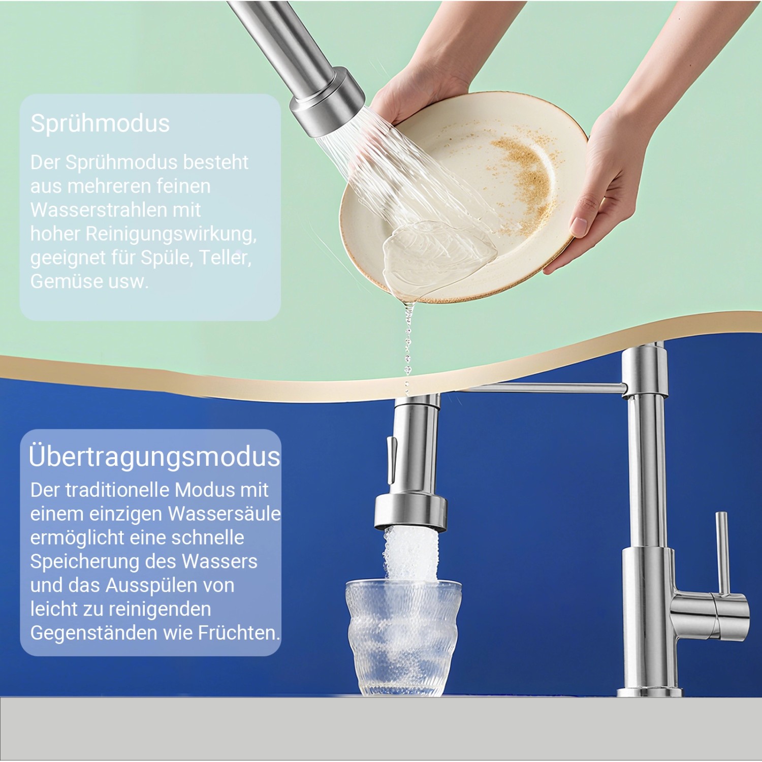 AICA Hochdruck Wasserhahn 43x21x12cm Silber Küche Abnehmbarer Mischbatterie und Drehbarer 360° Spiralfeder Bad Küchenarmatur_7