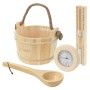 LuxeBath Saunazubehör Set 4 Teilig aus Holz Saunaeimer 4L Saunakelle Thermometer-Hygrometer Sanduhr