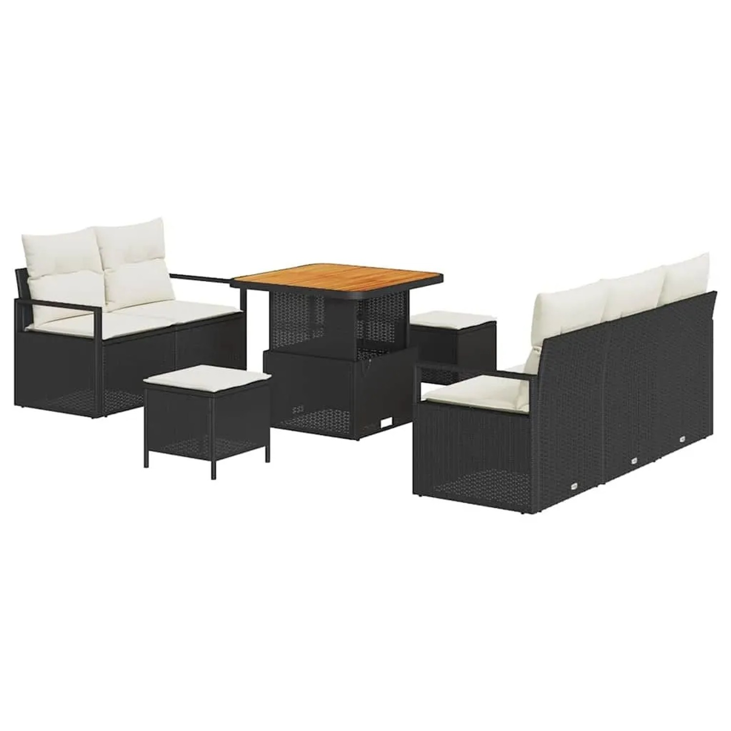 vidaXL Garten-Sofa-Set mit Kissen mit Speicher 8-Tlg Schwarz und Creme 3364415