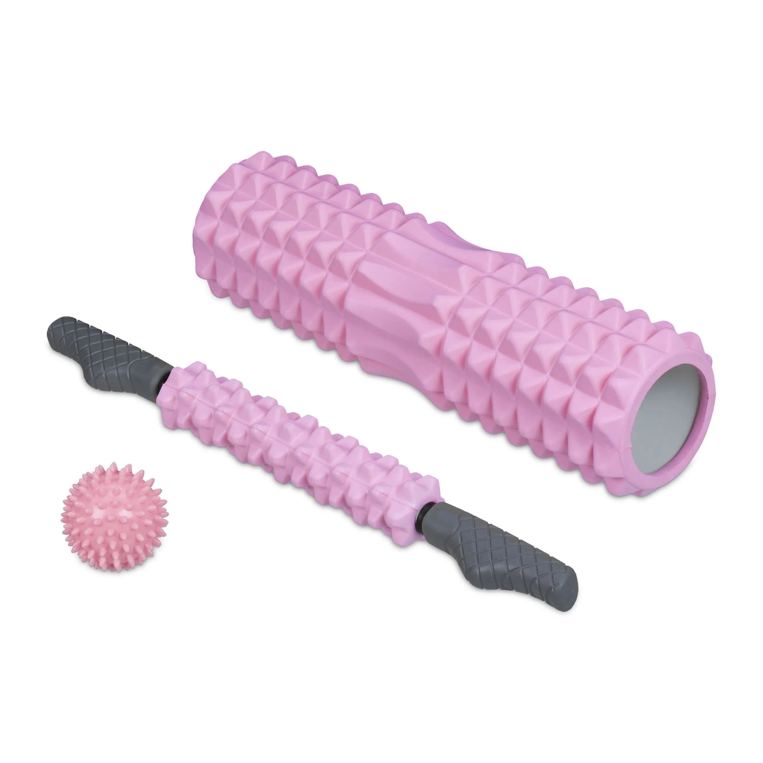 Relaxdays Faszienrollen Set EVA-Schaumstoff Rosa Noppen Mittelhart 3er Set 45 cm x 12,5 cm 51 cm x 5 cm ø 7,5 cm