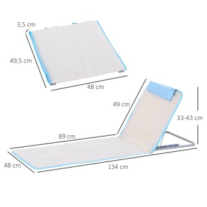 Outsunny Strandliege, beige, Stahlrahmen, PE-Stoff, verstellbare Rückenlehne, zusammengeklappt und aufgebaut mit Maßen.