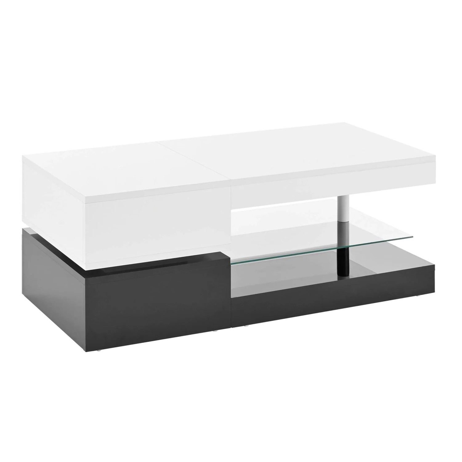 okwish Couchtisch mit LED/APP- und Bluetooth-Steuerung/Glasablage Wohnzimmertisch 90 × 45 cm Weiß/Schwarz