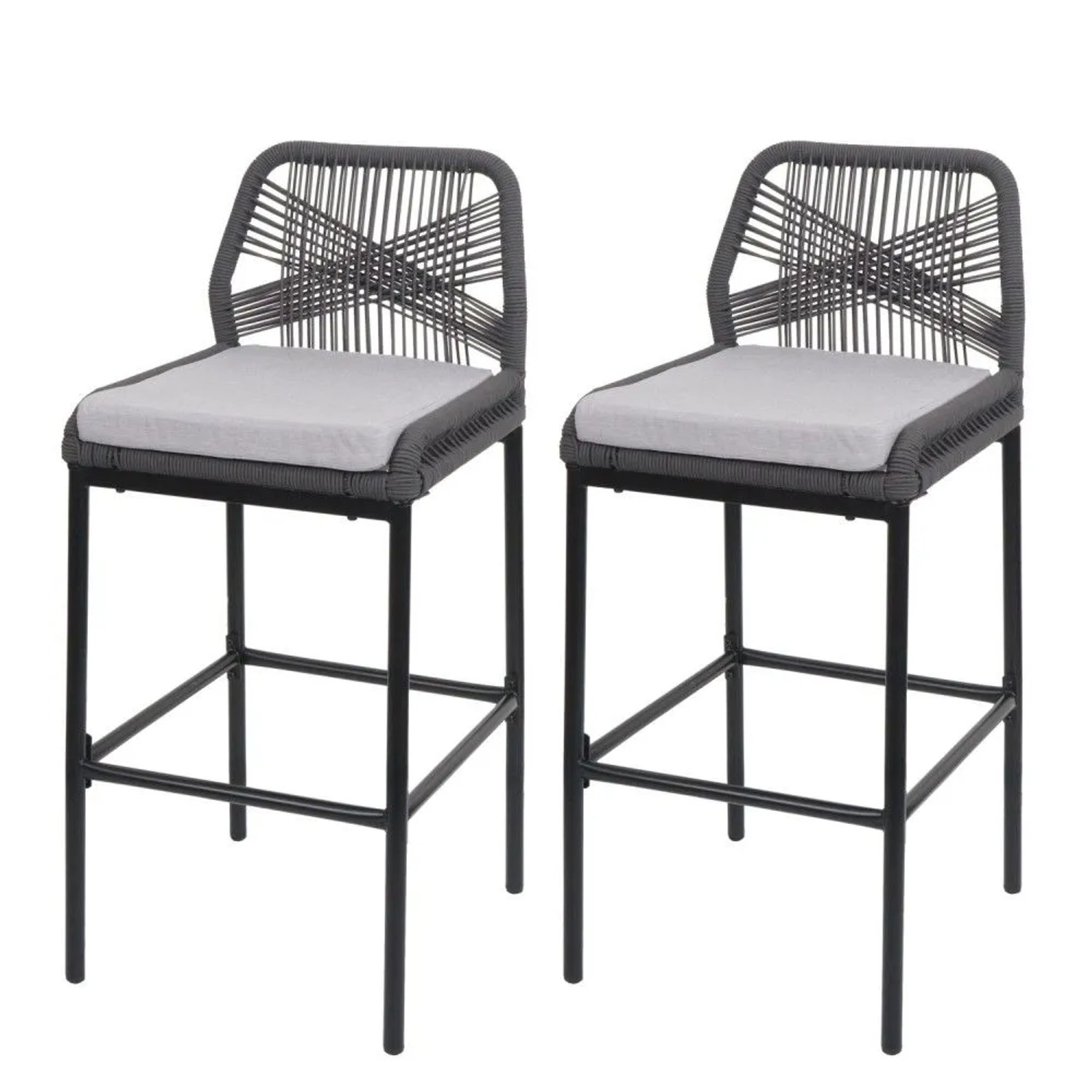 MCW Barhocker O21 2er-Set Anthrazit Kissen Hellgrau