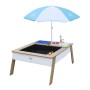 Axi Sand- und Wassertisch Linda mit Sonnenschirm, braun/weiß, inkl. Zubehör.