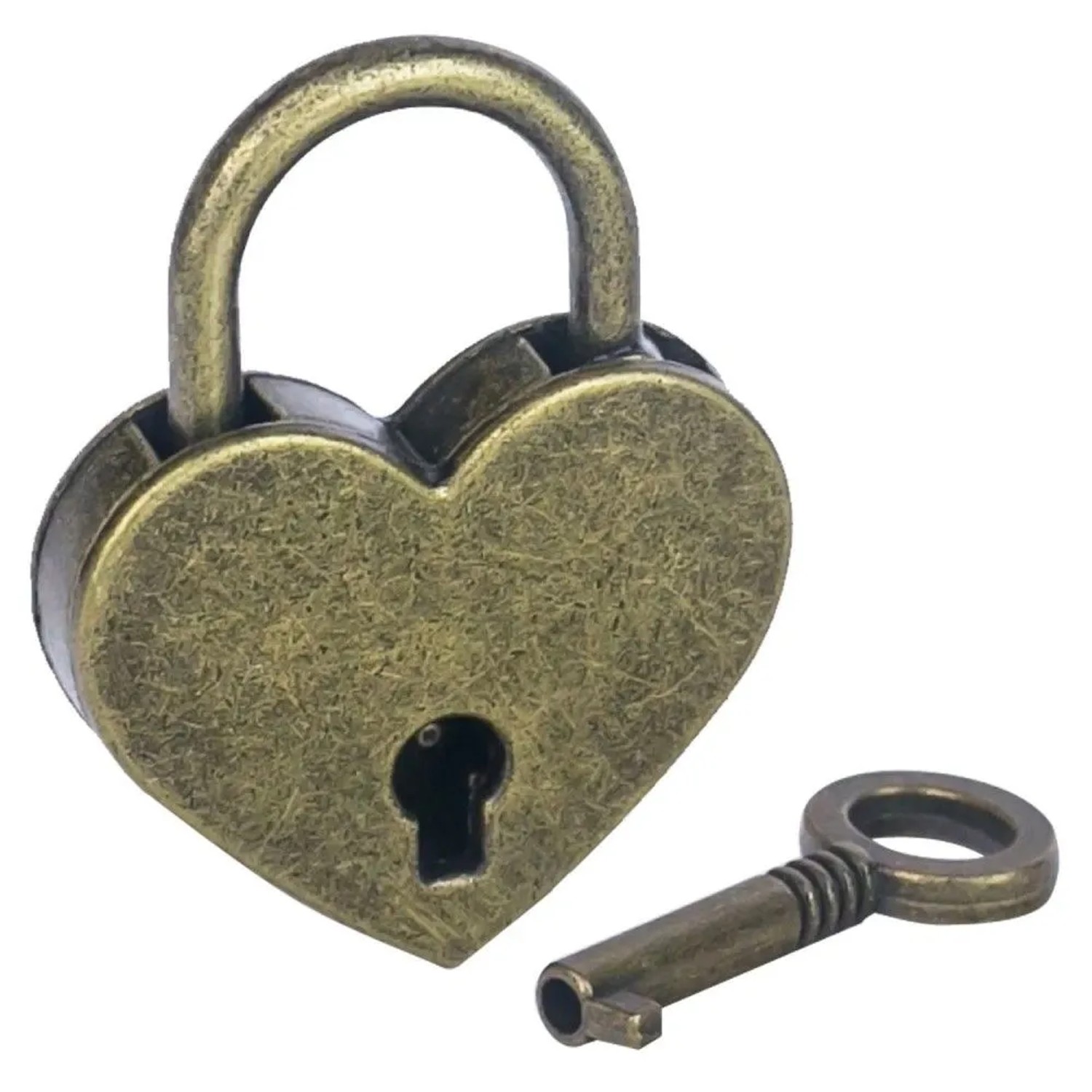 HMF 6493-59MM-21 Mini Deko Vorhängeschloss mit Schlüssel in Herzform 59 x 50 x 8 mm Bronze
