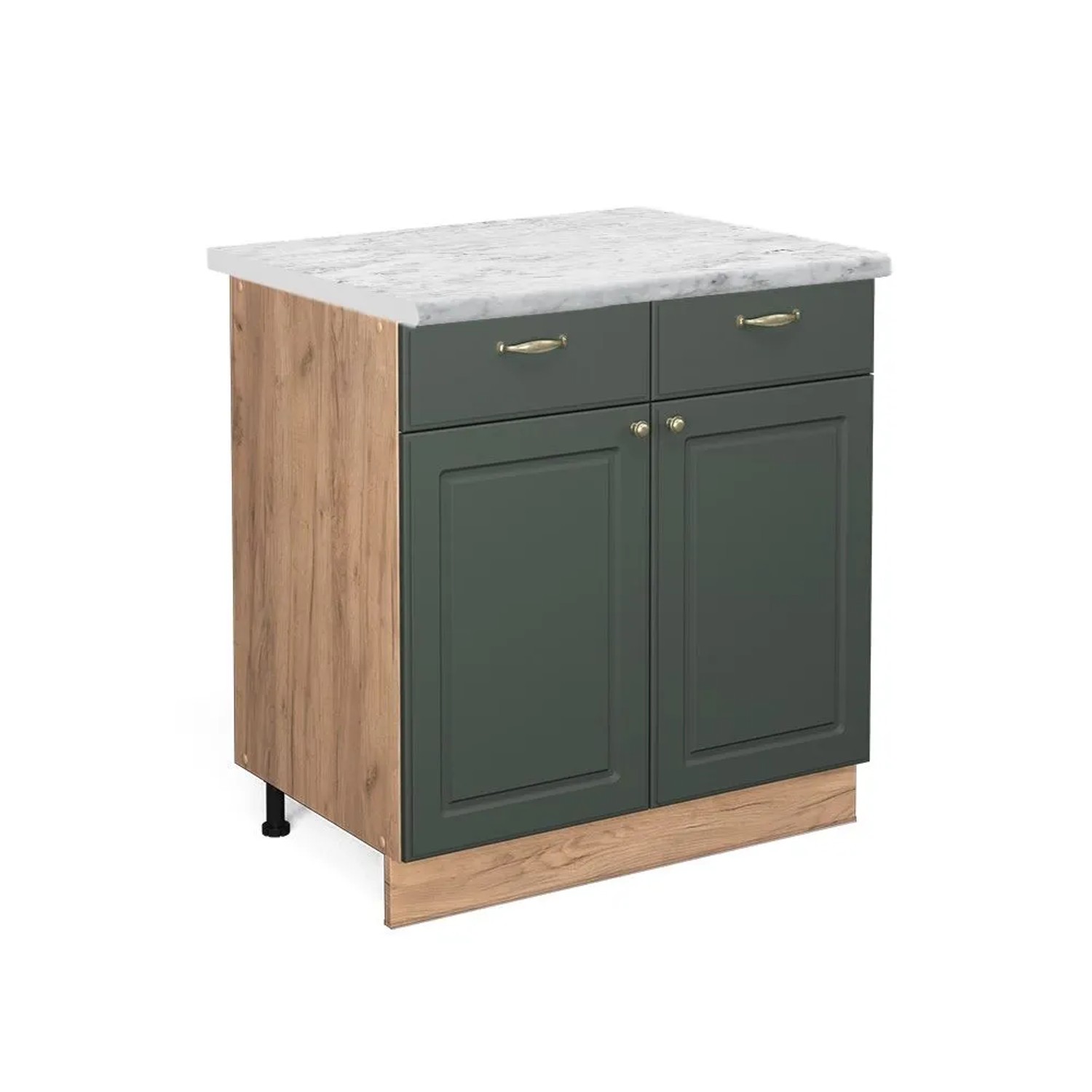 Vicco Küchenunterschrank Fame-Line Grün-Gold Landhaus Goldkraft Eiche 80 cm AP Marmor