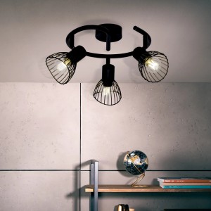 Schwarze, 3-flammige Spotspirale Elhi von Brilliant, Deckenleuchte mit schwenkbaren Spots im Retro-Design.