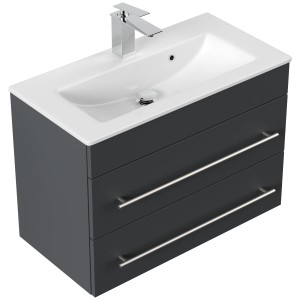 Posseik Badmöbel Portus 700 SlimLine in Grafit mit Waschbecken und zwei Schubladen.