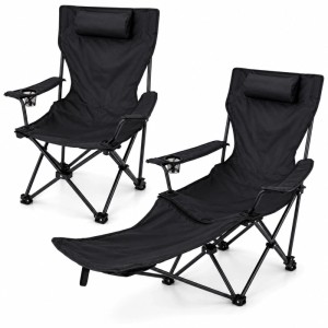 BigDean Verstellbarer Campingstuhl mit Fußablage Campingstuhl Faltbar Outdoor Relaxsessel mit Hoher Rückenlehne Getränkehalter & Tragetasche