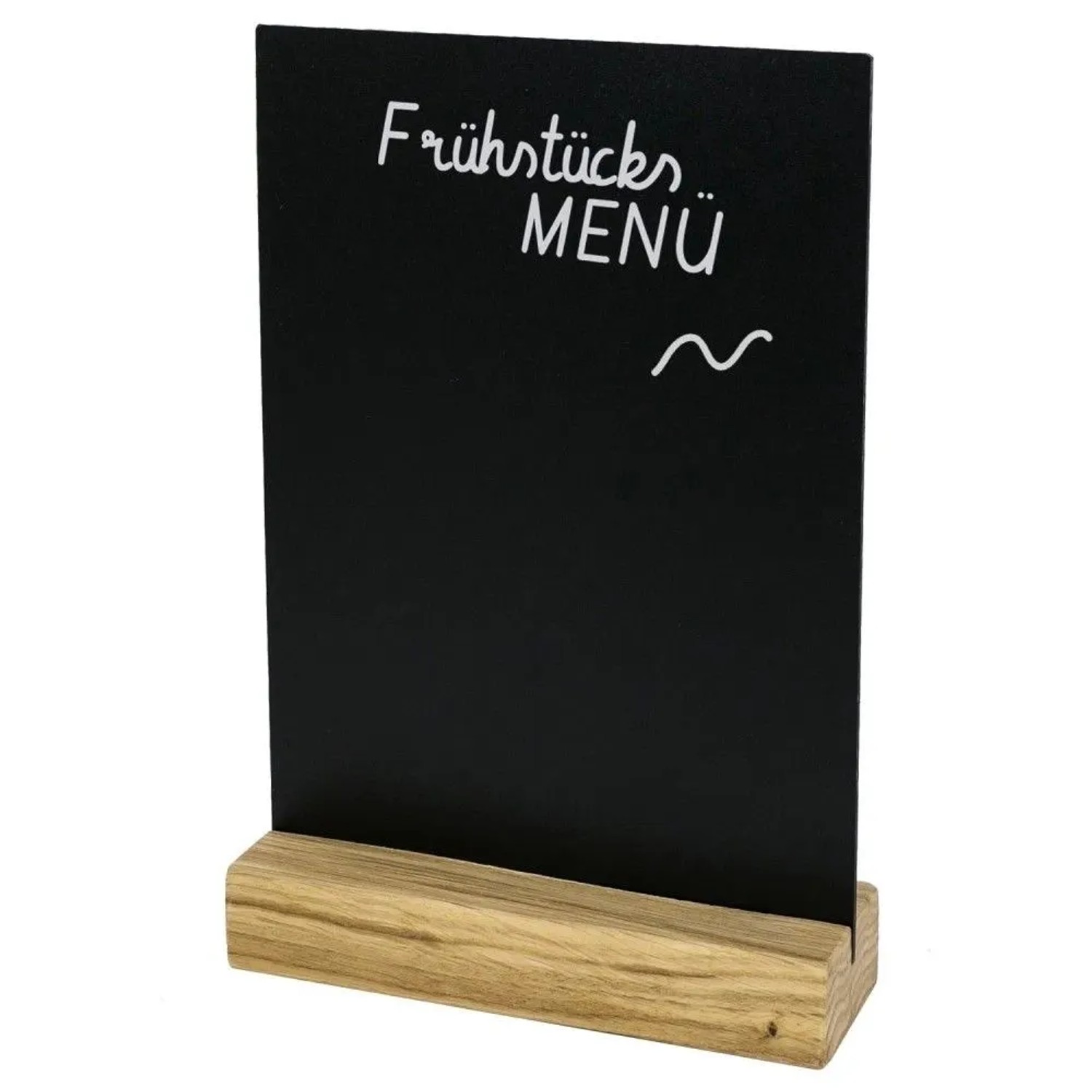 HMF 46452 Acryl Tischaufsteller Kreidetafel mit Holzfuß TAufsteller DIN A5 Schwarz