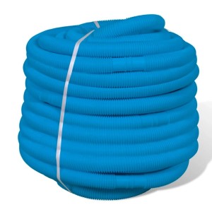 Blauer 50m Poolschlauch 32mm für Filteranlagen. Geriffelter Schwimmschlauch aus LDPE, aufgerollt.