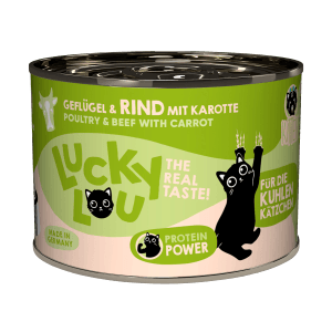 Lucky Lou Katzen-Nassfutter Kitten, Geflügel & Rind, 200g Dose. Alleinfutter für junge Katzen.