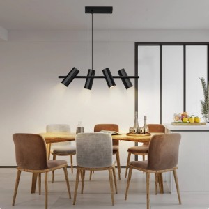 Schwarze Metall Pendelleuchte 4-flammig im Industrial Design über Esstisch. Moderne Hängelampe für Wohnzimmer, Küche.